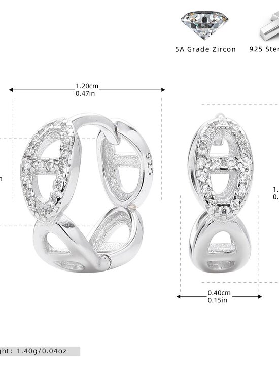 Mariner Link Huggie Style Earrings - 18k White Gold Plated Sterling Silver - Picture 5 of 7